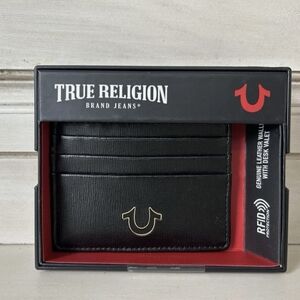 True Religion Black Card Holder with Gold Accent